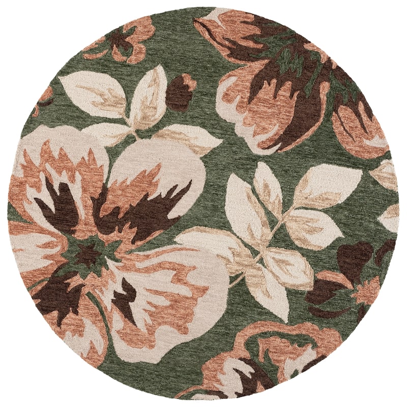 SAFAVIEH Handmade Jardin Florinka Floral Wool Rug - 6' Round - Green/Pink