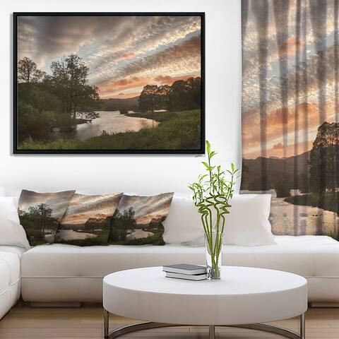Designart "Sunset over Rydal Waters" Landscape Artwork Print on Framed Canvas