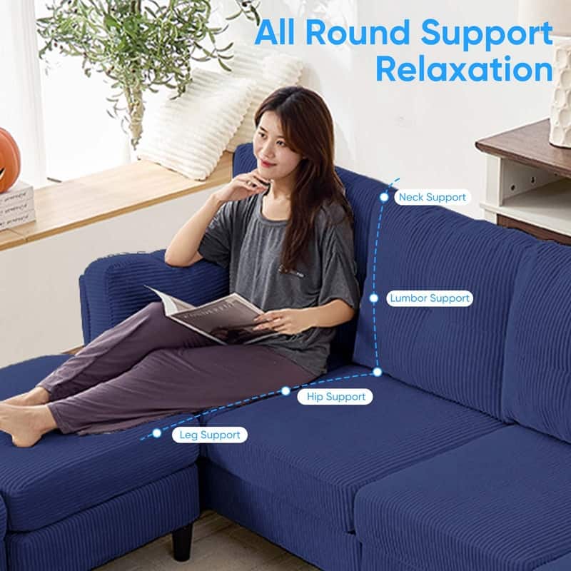 Mixoy Corduroy U-Shape Modular Convertible Sectional Sofa,Upholstered 4-Seater Sofa Couch with Movable Ottoman
