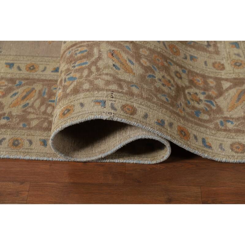 Brown Medallion Tabriz Persian Area Rug Handmade Floral Wool Carpet - 9'7"x 12'3"