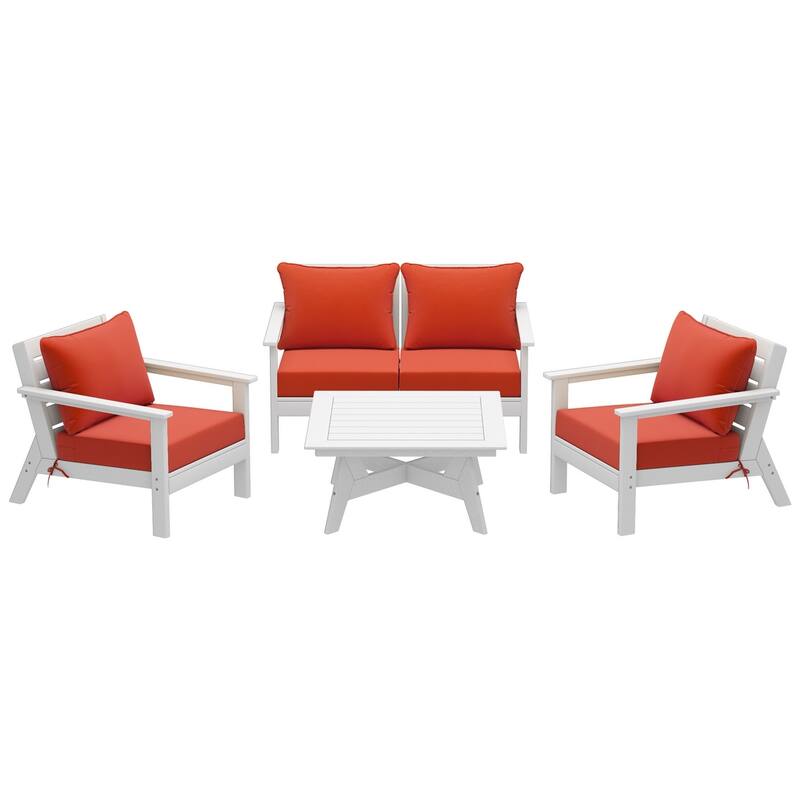 Birchwood All Weather HDPE Outdoor Patio White Deep Seating Conversation Set (5-Piece Set)