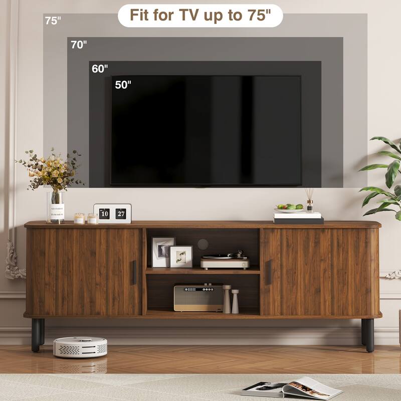 EROMMY 70" Modern TV Stand for 80 Inch TVs, Media Console with Sliding Doors and Storage Shelves