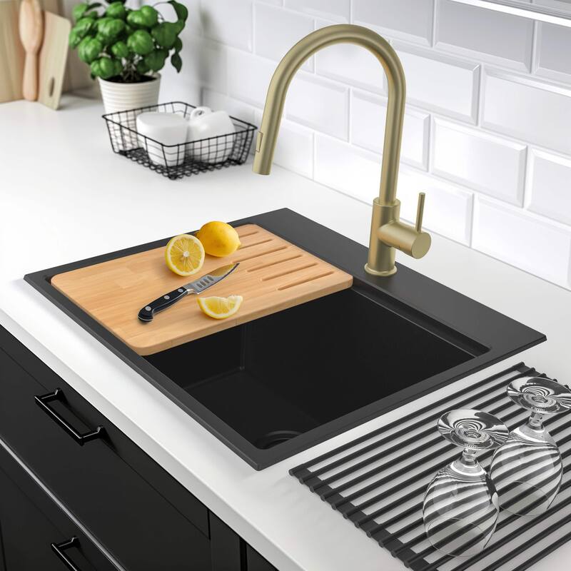 25" Top-Mount Workstation Single Bowl Quartz Kitchen Sink