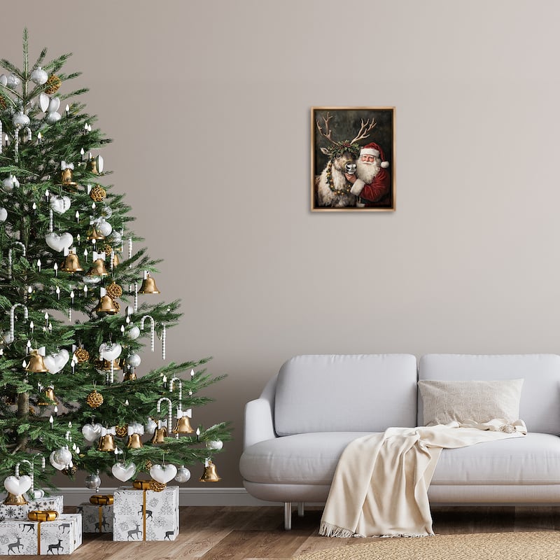 Stupell Santa & Reindeer Portrait Framed Floater Canvas Wall Art Design By Arlington Prints