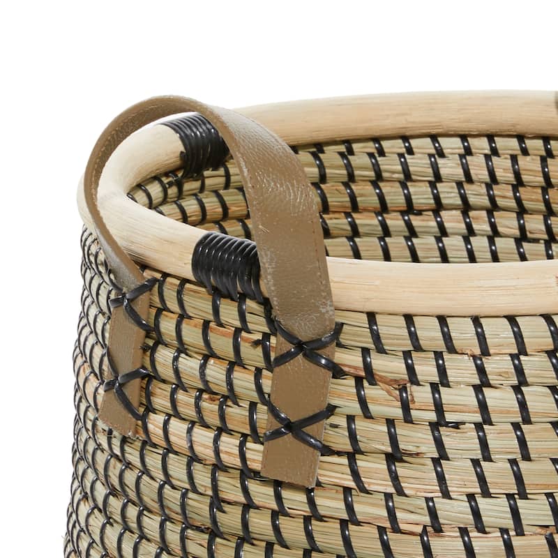 Banana Leaf Handmade Storage Basket with Handles - Set of 2 Brown - Roche River Decor - 18"W x 17"L x 13"H