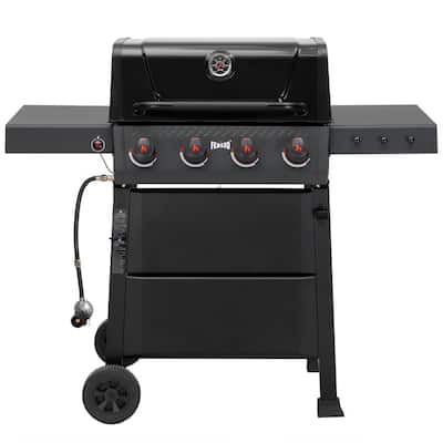Feasto 4 Burner Liquid Propane Freestanding Gas Grill Cart with Side Table and Wheels, Porcelain-Enameled Grates