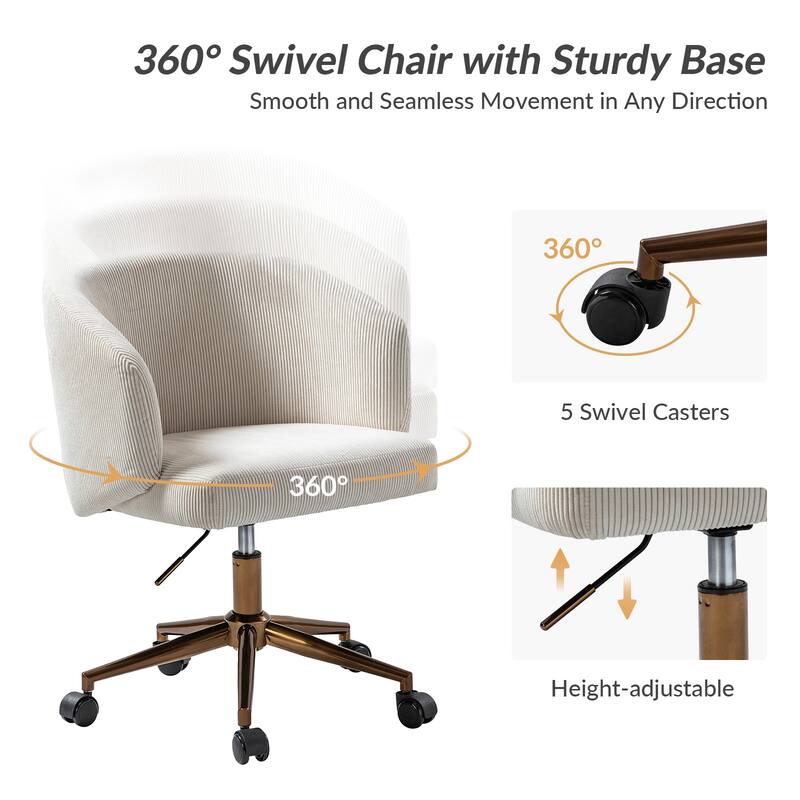 Astore Modern Corduroy Ergonomic Barrel Swivel Office Chair with Height-Adjustable by HULALA HOME