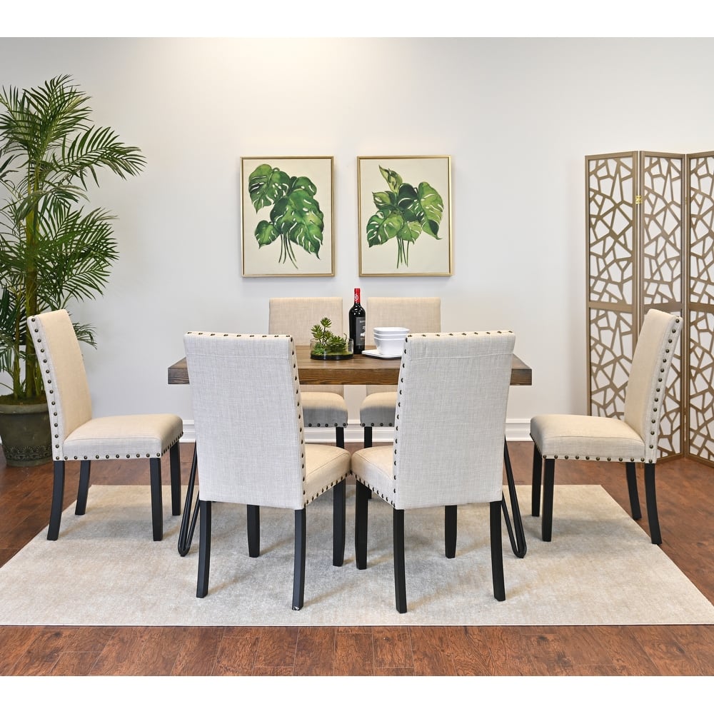 Roundhill Furniture Amisos 7-Piece Dining Set, Hairpin Dining Table with 6 Chairs