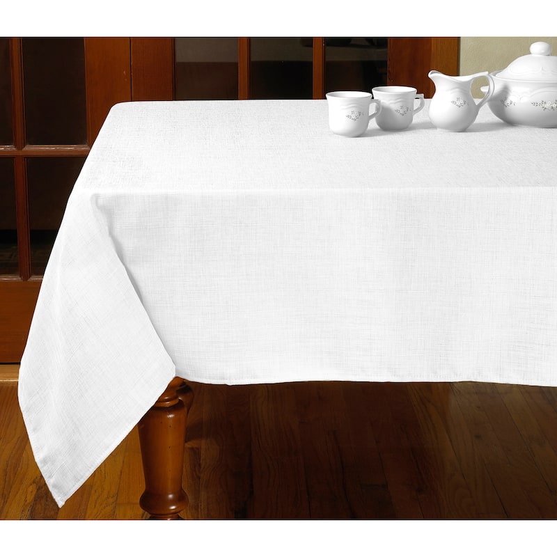 Violet Linen European Solid Linen Look Pattern Tablecloth - 68" X 120" - White
