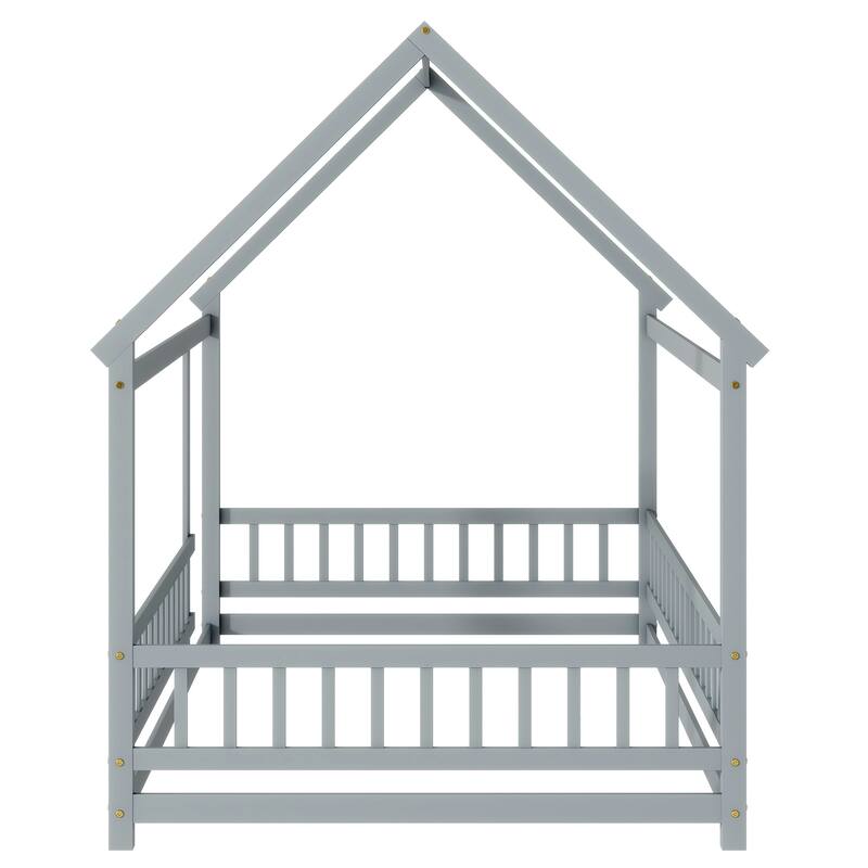 House Floor Bed with Roof Frame and Safety Guardrails,Perfect for Kids to Create a Magical and Secure Sleeping Realm