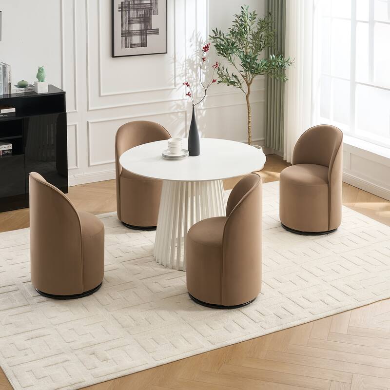 Upholstered Kitchen & Dining Room Barrel Chair, 360 Degree Swivel Comfy Armless Accent Makeup Vanity Side Chair