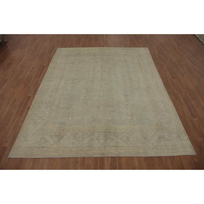 Vegetable Dye Wool Oushak Turkish Area Rug, Floral Geometric Carpet - 9' 9'' X 8' 0''