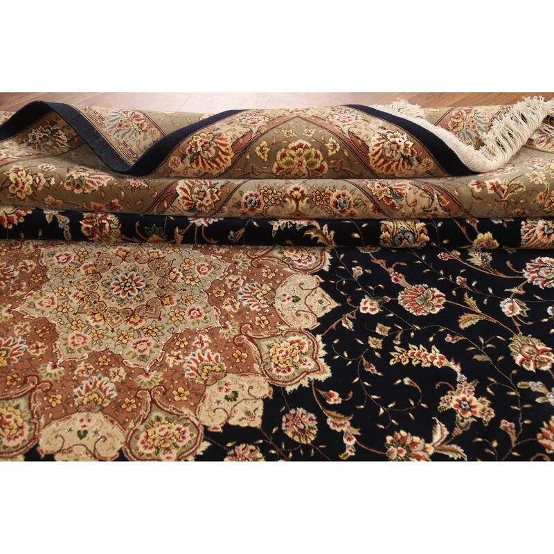Vegetable Dye Floral Tabriz Chinese Rug Handmade Wool and Silk Carpet - 9'1" x 12'1"
