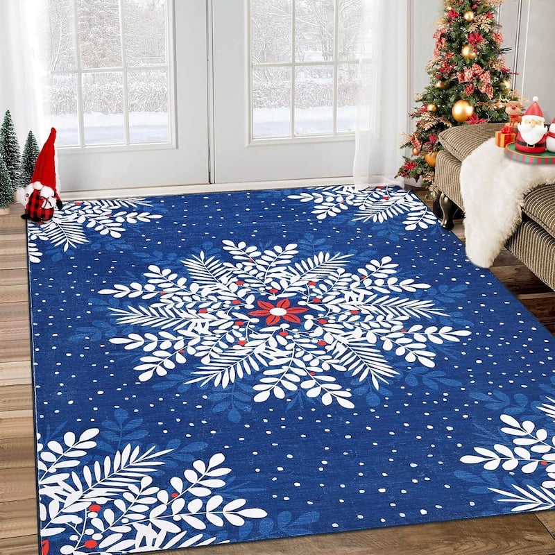 Christmas Snowflake Washable Area Rug, Floor Carpet for Holiday Decor, Blue - 3*5ft
