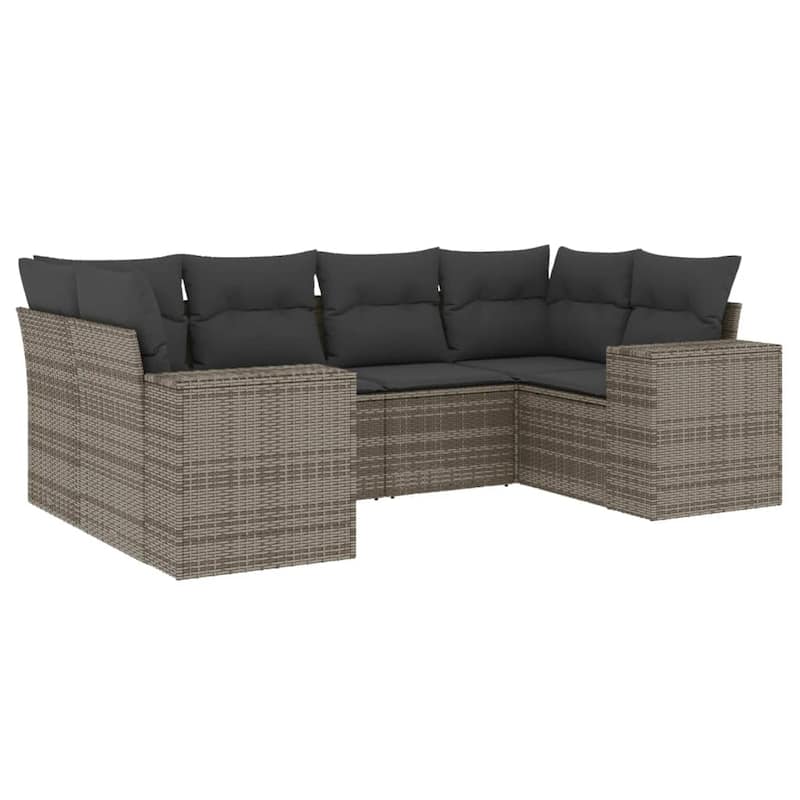 vidaXL Patio Sofa Set with Cushions Outdoor Furniture 6 Piece Poly Rattan - 24.4 x 32.7 x 27.2 in