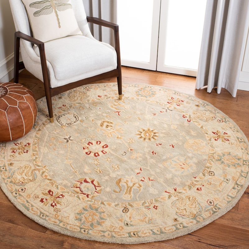 SAFAVIEH Handmade Anatolia Fuencisla Grey Blue/ Ivory Hand-spun Wool - 6' x 6' Round - Taupe/Beige - Runner/Round