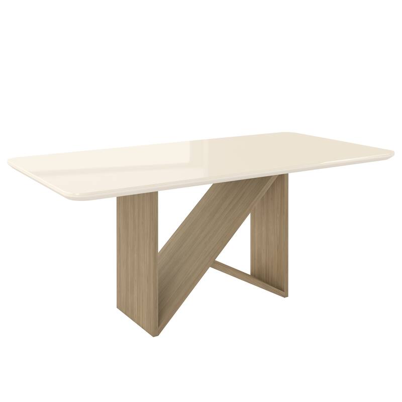 6 Seater Italian-Style Dining Table with Painted Glass Top & Elegant Wooden Base, Natural & Oak
