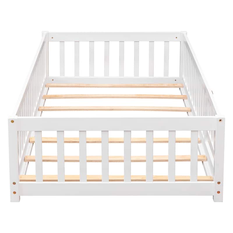 Floor Platform Bed with Fence and Door