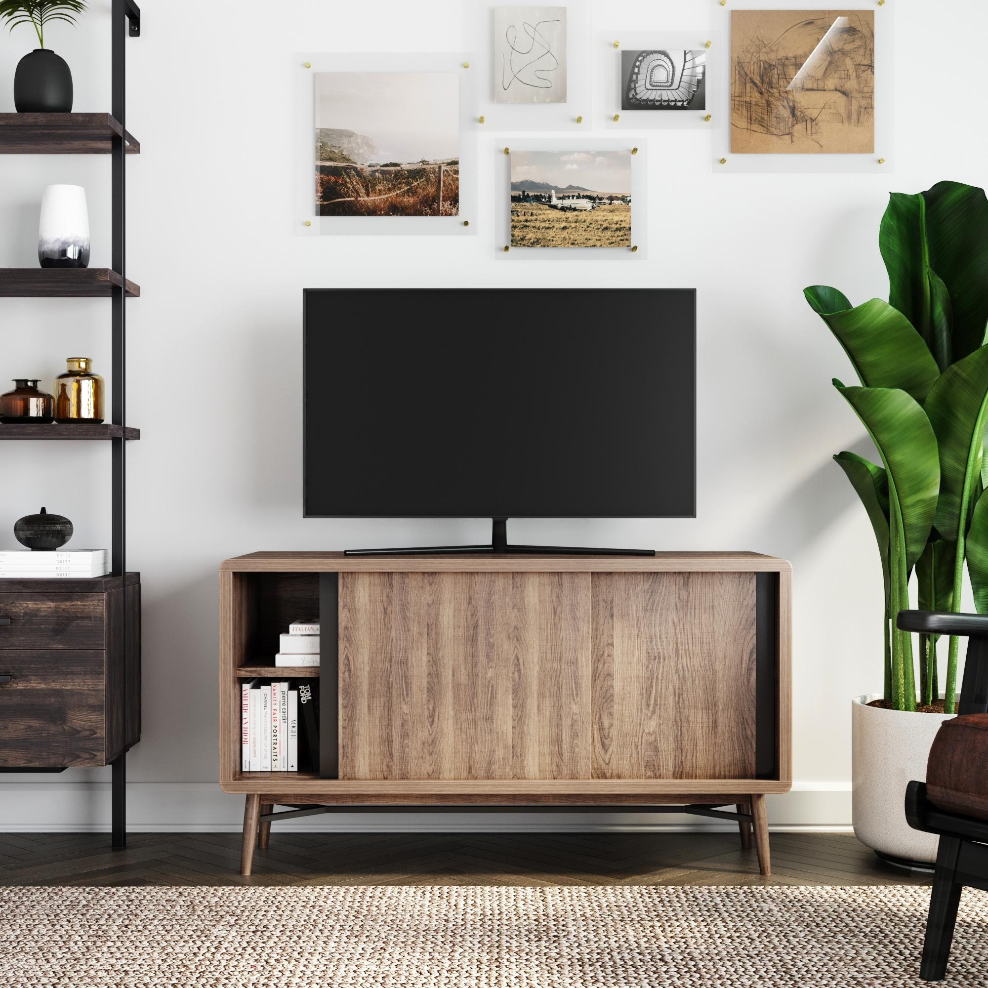 Nathan James Liam Oak Wood with Black Accent Modern Entertainment