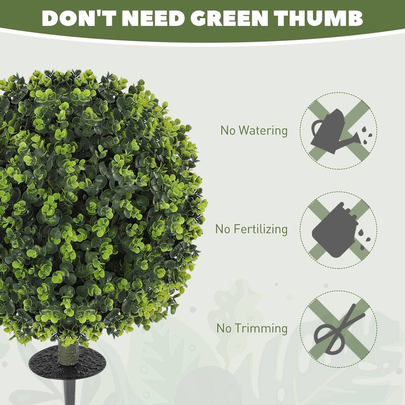 HOMCOM Set of 2 1.3ft (15.8") Artificial Boxwood Topiary Ball Bush with Integrated Ground Stake, Faux Plants