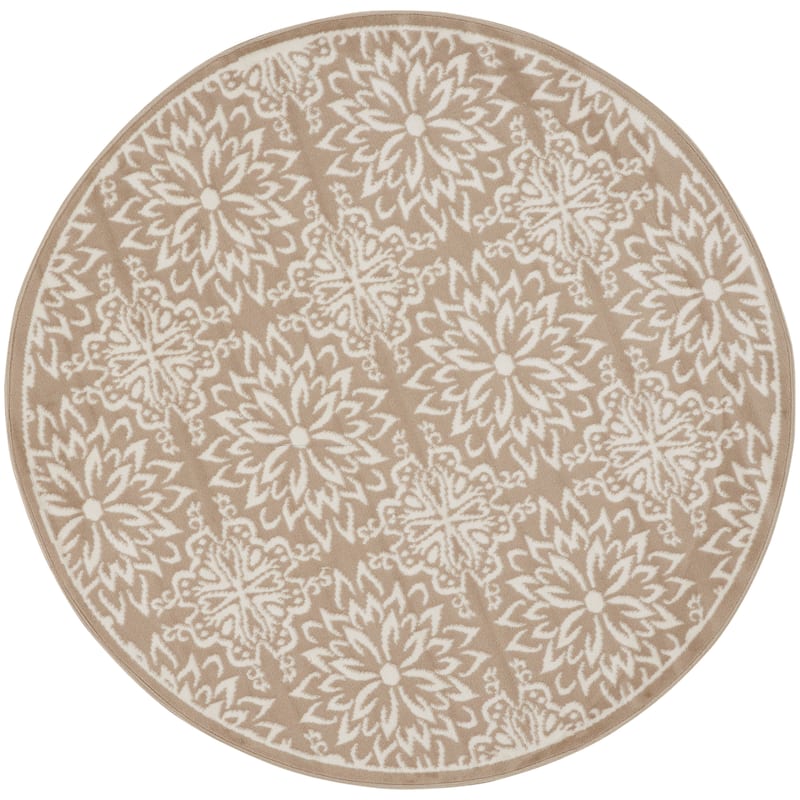 Nourison Jane Floral Medallion Indoor only Area Rug - 5'3" x Round - Taupe