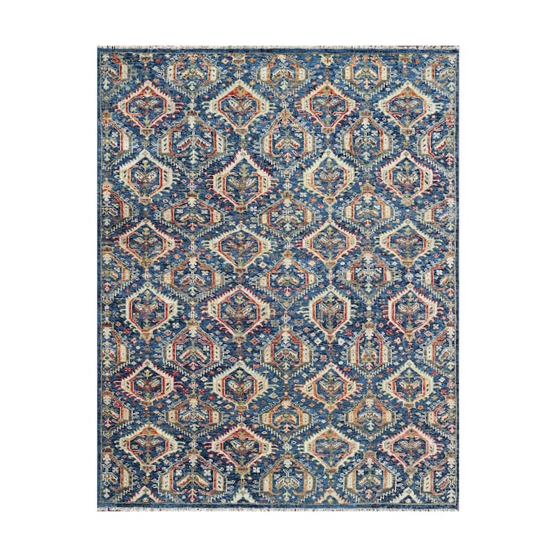 Hand Knotted Transitional Navy Wool Oriental Rug Turkish Oushak - 8' x 9' 11''