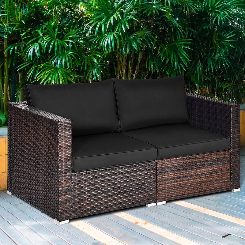 4PCS Patio Rattan Corner Sofa Sectional Furniture Set Cushion