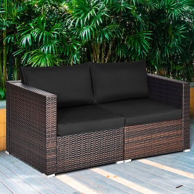 4PCS Patio Rattan Corner Sofa Sectional Furniture Set Cushion