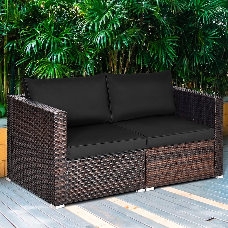 Costway 2PCS Patio Rattan Corner Sofa Sectional Furniture Set Black - See Details