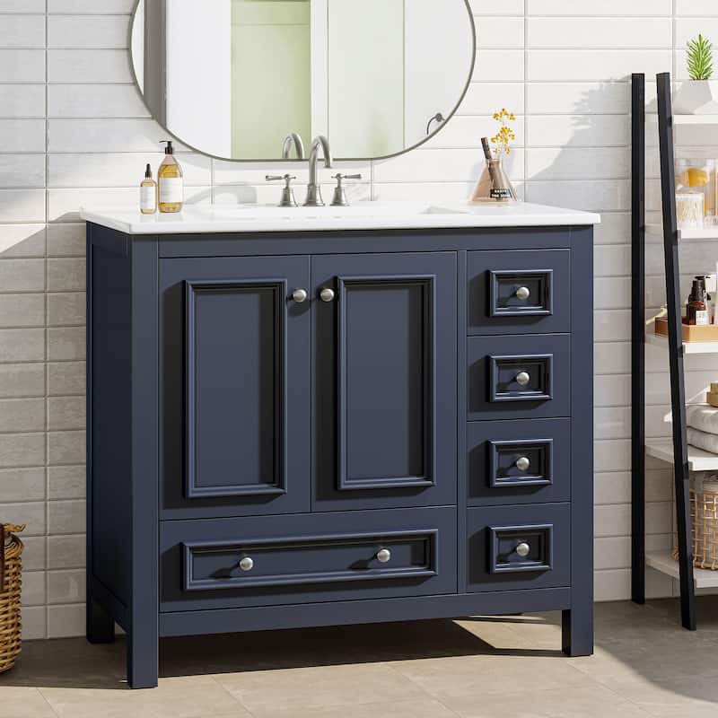 Modern Bathroom Vanity with Sink, Vanity Cabinet with Drawer and Door Organizer