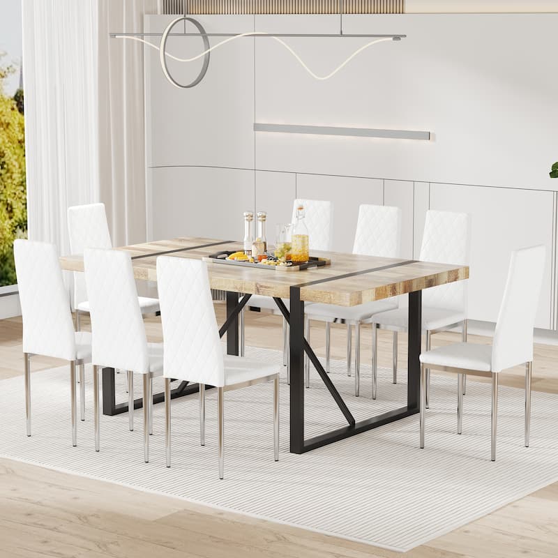 8-Piece Set Dining Chairs, Mid-Back Conference Chairs, 45D High-Density Resilient Sponge Cushion