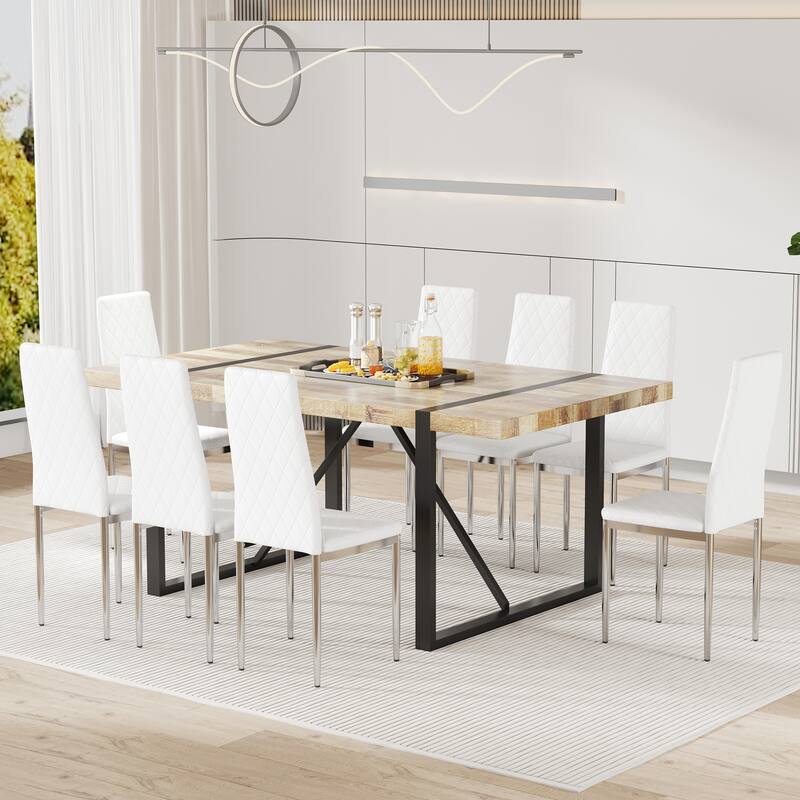 Modern Faux Leather Dining Chair, Multifunctional Mid-Back Chair with High-Density Sponge Cushion, for Dining Rooms, 8-Piece Set