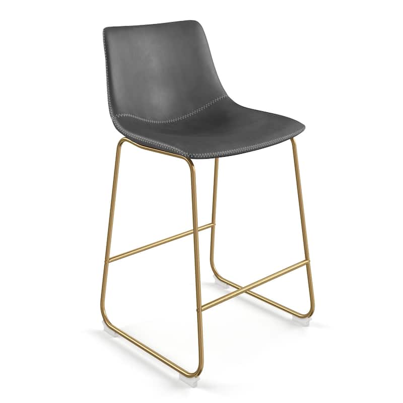 Petra Counter Height Stool with Gold Frame (Set of 2) - Grey Vegan Leather / Gold Frame