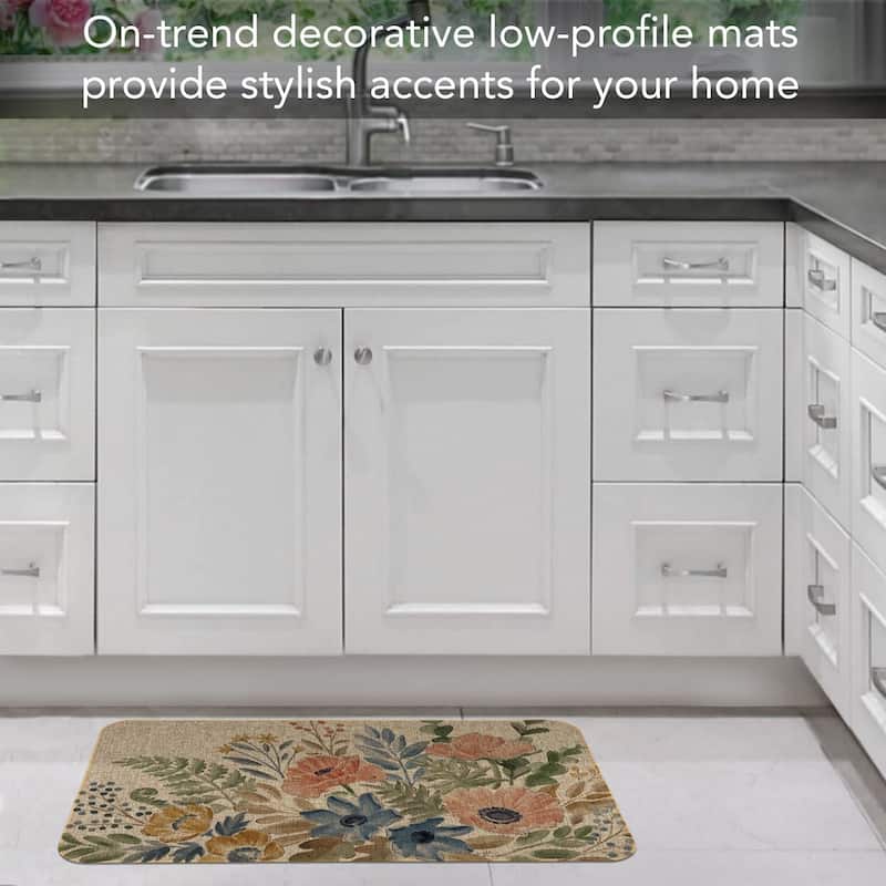 Botanical Blends Indoor/Outdoor Natural Linen Look Floor Mat with Recycled Rubber Back Made in The USA 29.5” x 17.75” - 2' x 3'