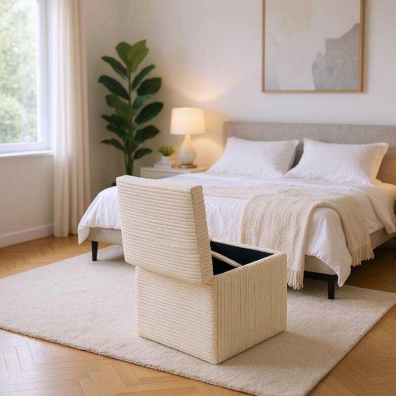Modern Square Corduroy Ottoman Footrest with Hidden Storage for Living Room or Bedroom