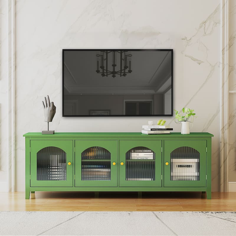 71-inch Modern Solid Wood Glass Doors Storage TV Stand - Antique Green