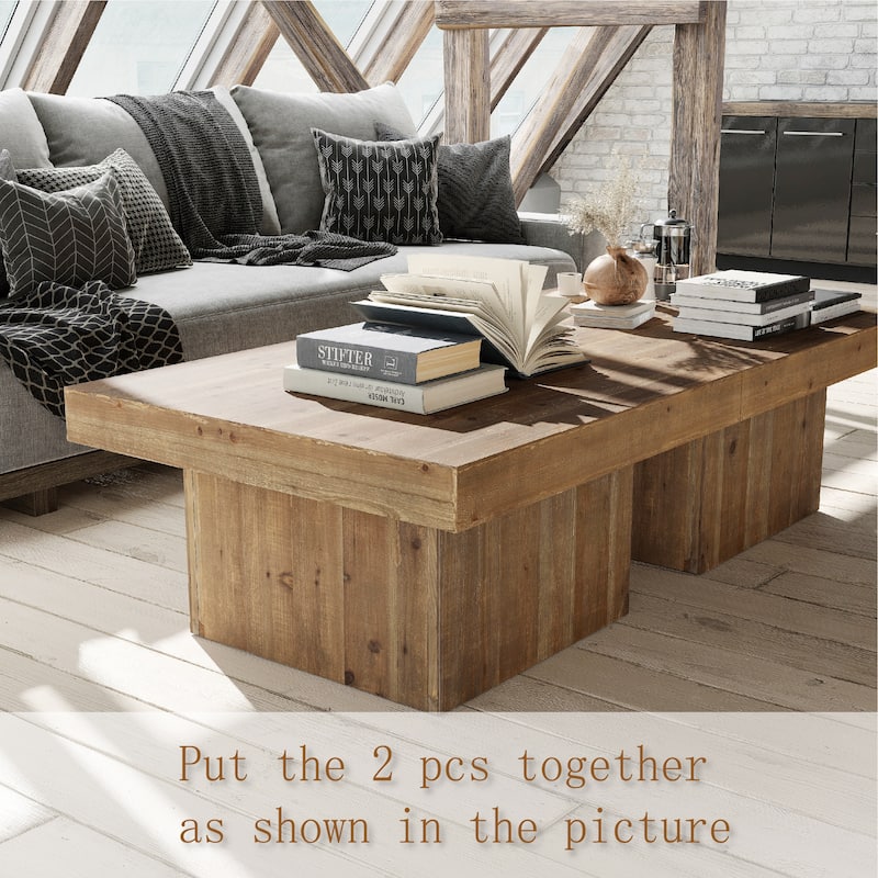 COZAYH Modern Farmhouse Wood Coffee Table, Rustic Square Sturdy Sofa Table for Family, Living Room, Lounge, Distressed