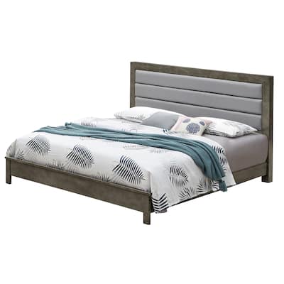 Padded Faux Leather Panel King Bed - 87" - Gray
