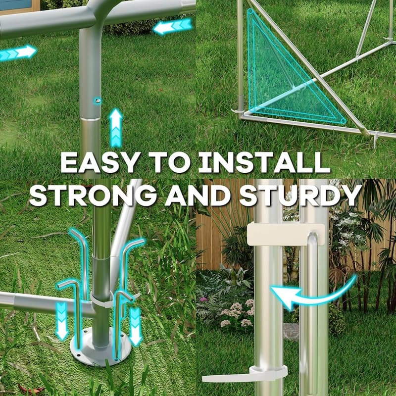 Large Metal Chicken Coop, Walk in Poultry Cage for 20/ 30 Chickens