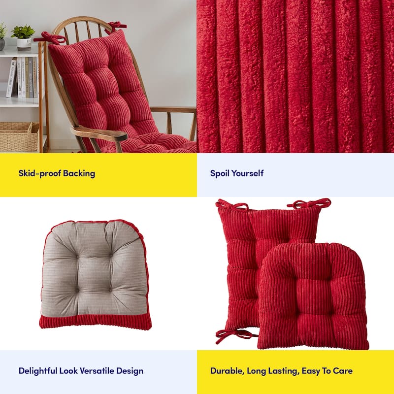 Sweet Home Collection 2 Piece Velvet Ribbed Non Slip Rocking Chair Cushion Sets