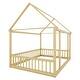 preview thumbnail 22 of 34, Full Size Floor Wooden Bed with House Roof & Safety Guardrails