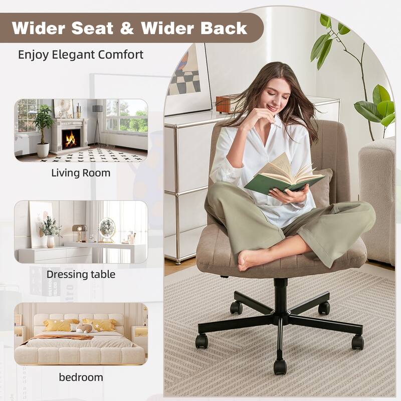 Velvet Criss Cross Armless Office Chair with Wheels - Versatile for Home Office, Meditation & Makeup