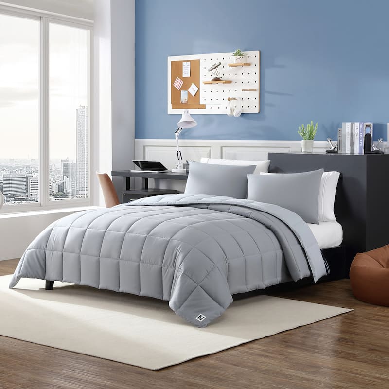 Nautica Longdale Cozy Microfiber Reversible Comforter Set - Solid Grey - Twin