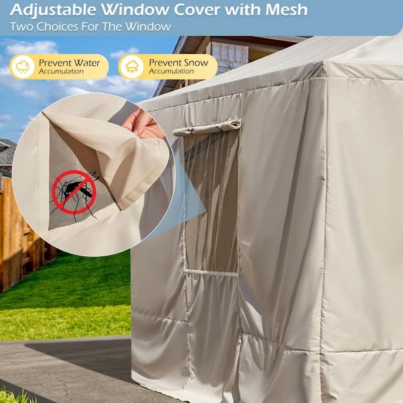 Winter Gazebo Cover with Sidewalls, Waterproof Outdoor Enclosure for Hardtop Gazebos, Beige