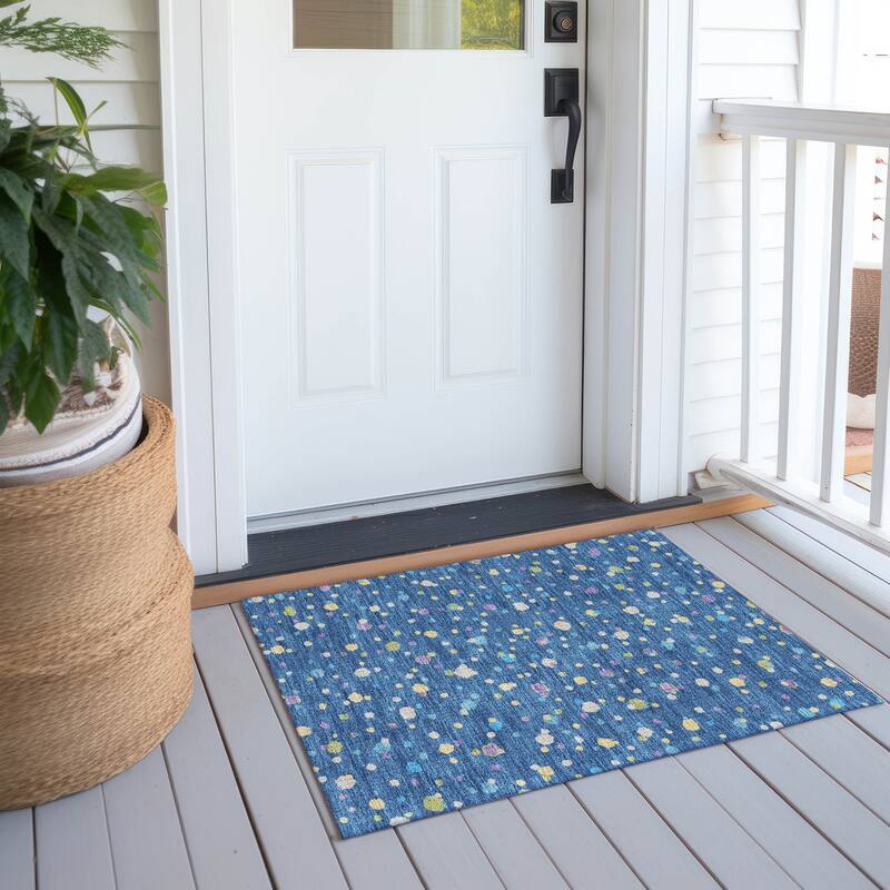 Machine Washable Indoor/ Outdoor Contemporary Sheinelle Chantille Rug - Navy - 1'8" x 2'6"