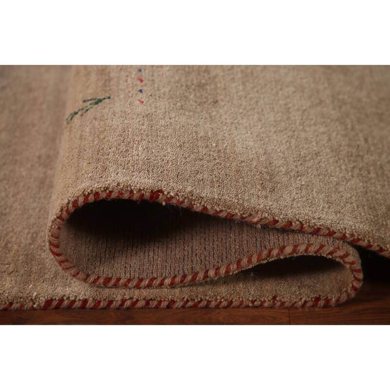 Light Brown Gabbeh Area Rug Wool Carpet - 8'1"x 9'9"