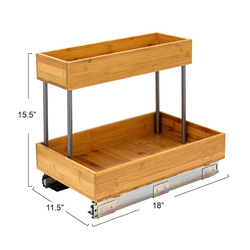 Household Essentials 2-Tier Bamboo Pull-Out/Slide-Out Storage Organizer - 18.0"L x 11.5"W x 15.5"H