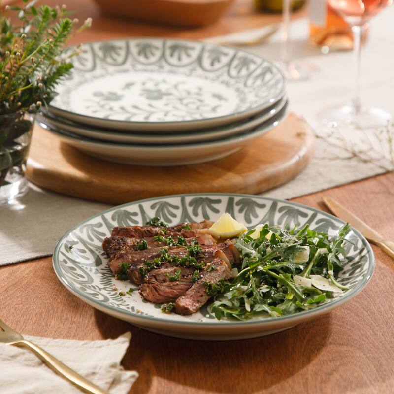Bloomhouse - 2-Time Oprah's Favorite Things - Valencia Flor 4 Piece 10.75" Dinner Plate Set, Stoneware Floral Decal Design