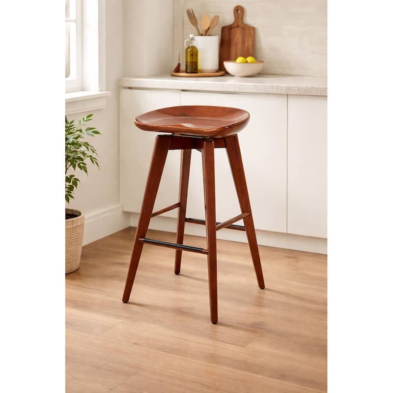 Bali Backless Wood Swivel Indoor Barstool - Walnut - Bar Height