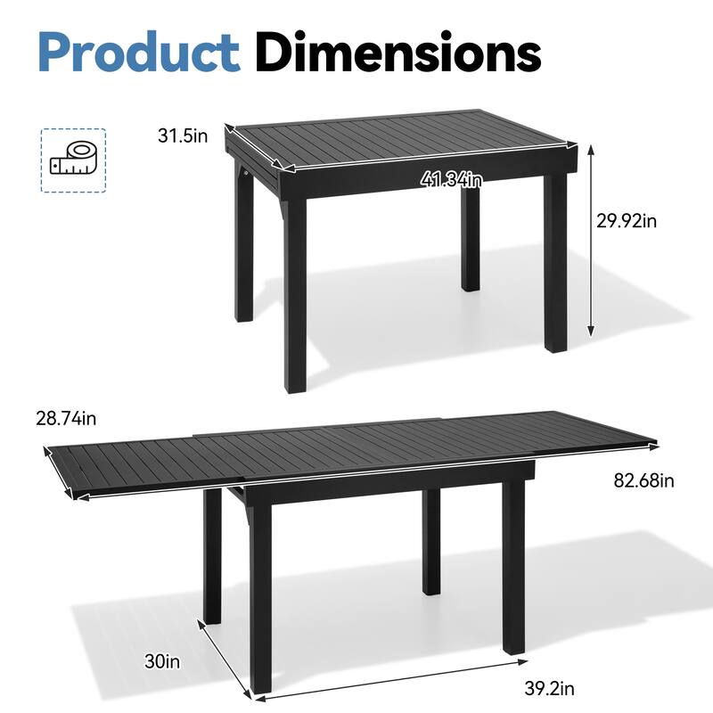 VredHom Aluminum Outdoor Rectangle Extendable Dining Table